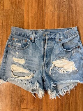 Levi's Light Blue Distressed Cutoff Jean Shorts